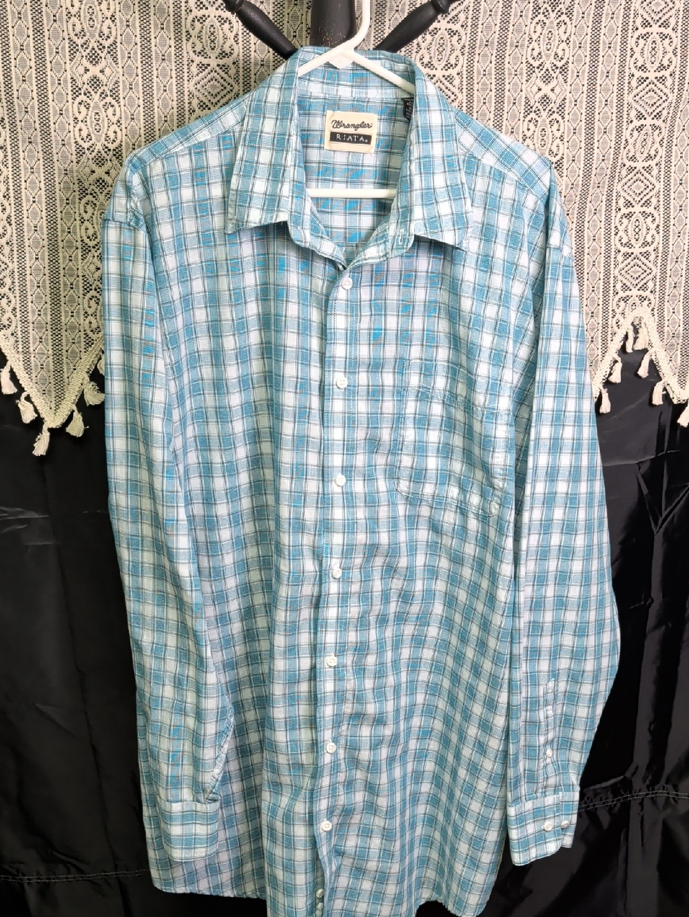 Men's Wrangler Riata 2xlt Western Plaid Shirt 2xl Tall - Picture 3 of 12